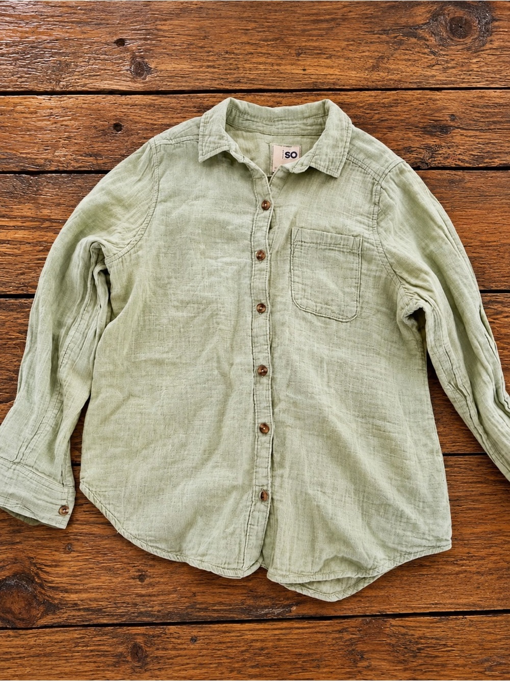Sage Green Textured Button Front Shirt – Size M